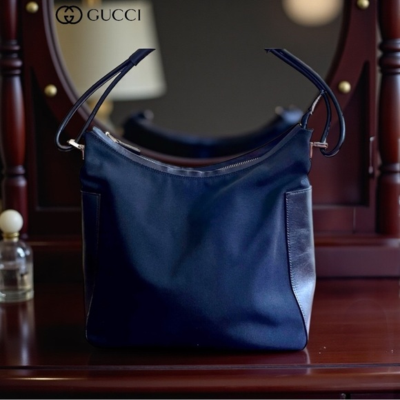 Gucci Handbags - Authentic Gucci Black Nylon/Leather Shoulder Bag-Casual-Logo Dust Bag included.